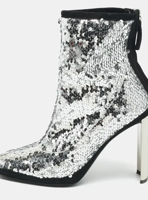 Giuseppe Zanotti Size 38 Silver Sequins and Suede Ankle Length Boots