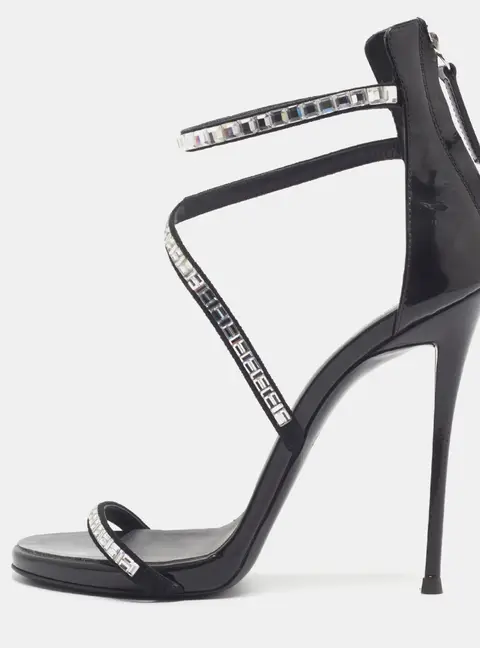 Giuseppe Zanotti Size 36 Black Patent Leather and Suede Crystal Embellished Ankle Strap Sandals