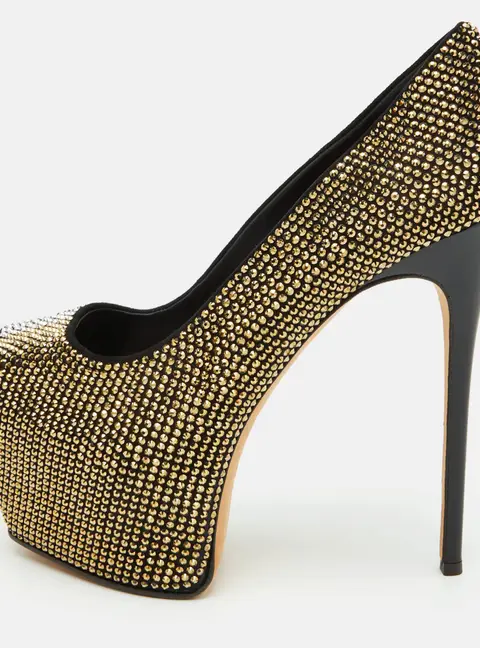 Giuseppe Zanotti Liza Size 38 Black Suede Crystal Embellished Platform Pumps
