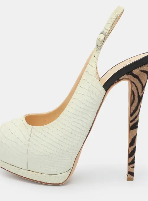 Giuseppe Zanotti Size 39.5 White Python Embossed Leather Peep Toe Platform Slingback Sandals