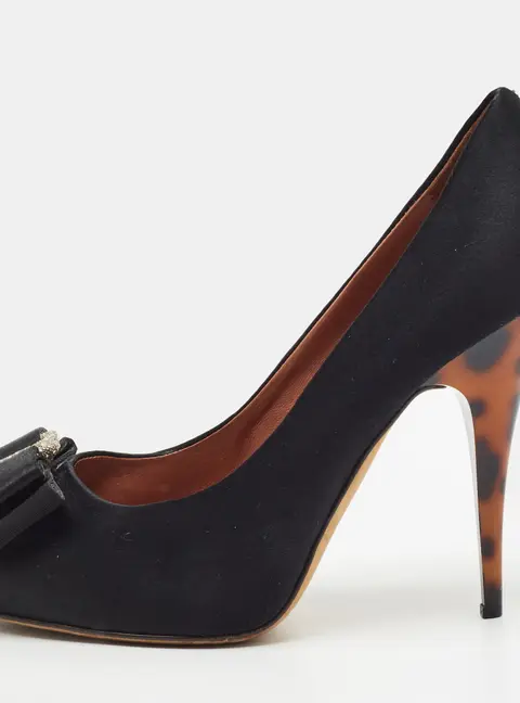 Giuseppe Zanotti Size 37 Black Satin Bow Peep Toe Pumps