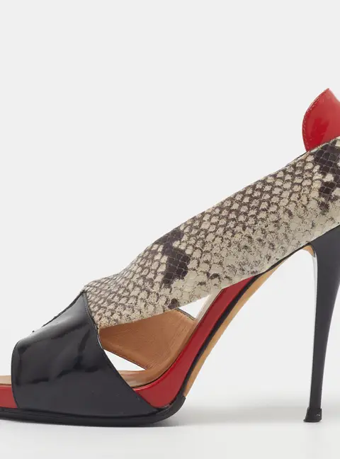 Giuseppe Zanotti Size 38 Tricolor Patent Leather and Python Embossed Peep Toe D'orsay Pumps