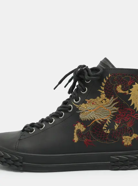 Giuseppe Zanotti Size 42 Black Dragon Embroidered Leather Ankle Length Boots