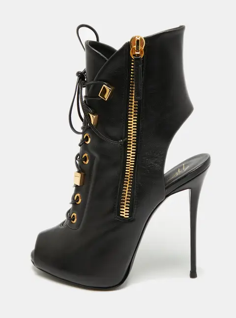 Giuseppe Zanotti Size 38 Black Leather Cut Out Ankle Length Boots