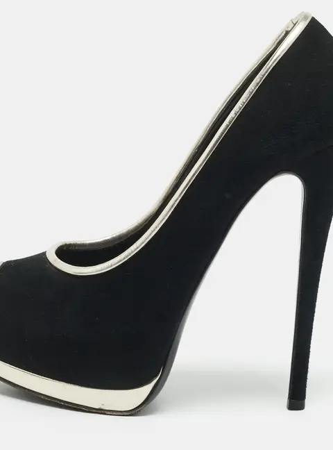Giuseppe Zanotti Size 37.5 Black/Silver Leather and Suede Platform Pumps