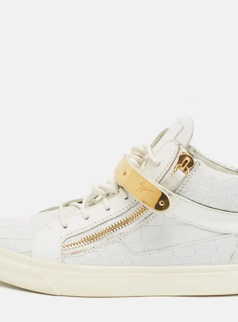 Giuseppe Zanotti Coby Size 39 White Croc Embossed Leather High Top Sneakers