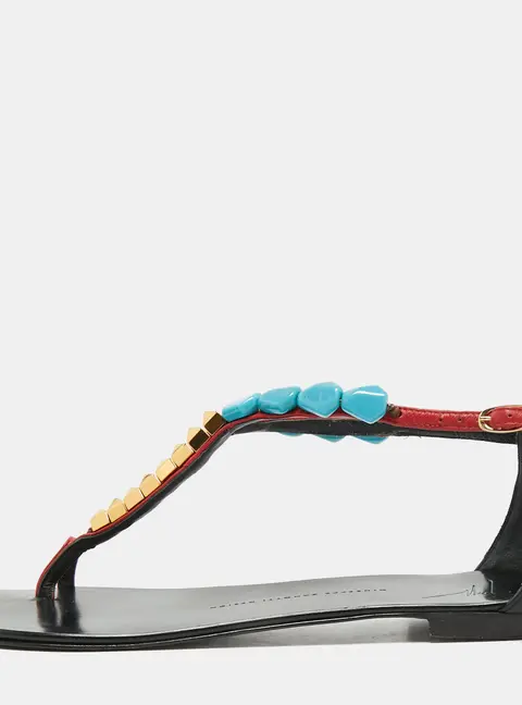 Giuseppe Zanotti Size 41 Red Beads and Leather Flat Sandals