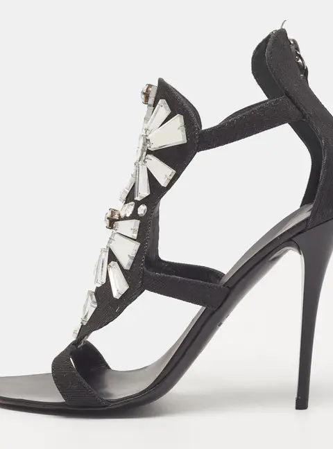 Giuseppe Zanotti Size 38 Black Canvas Mirror Embellished Open Toe Sandals