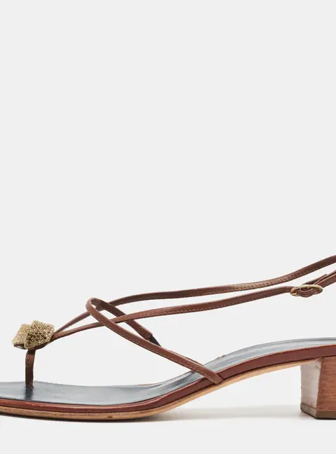 Giuseppe Zanotti Size 41 Brown Leather Crystal Embellished Thong Sandals