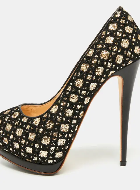 Giuseppe Zanotti  Size 38 Black Glitter and Suede Platform Pumps