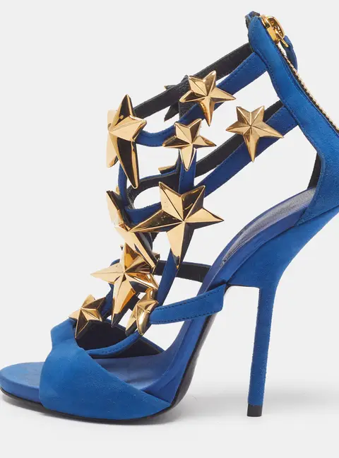 Giuseppe Zanotti Size 37.5 Blue Suede Ankle Strap Sandals