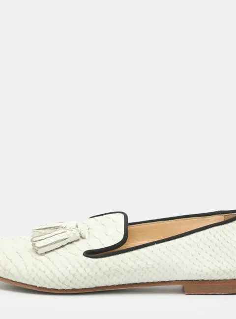 Giuseppe Zanotti Size 37 White Python Embossed Leather Tassel Loafers