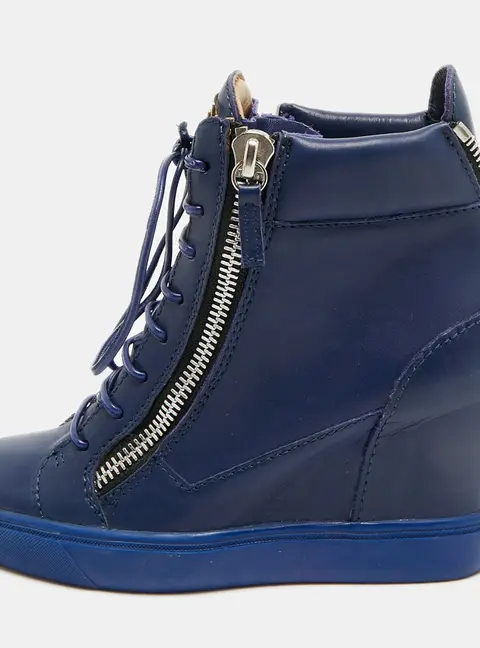 Giuseppe Zanotti Kriss Size 36 Blue Leather Wedge Sneakers