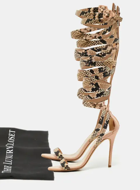 Giuseppe Zanotti Size 36 Beige Python Embossed Leather Gladiator Sandals