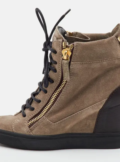 Giuseppe Zanotti Lorenz Size 37 Beige/Brown Leather and Suede Wedge Sneakers