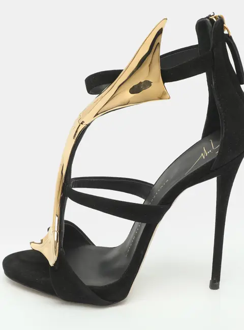 Giuseppe Zanotti Size 38 Black Suede Embellished Ankle Strap Sandals