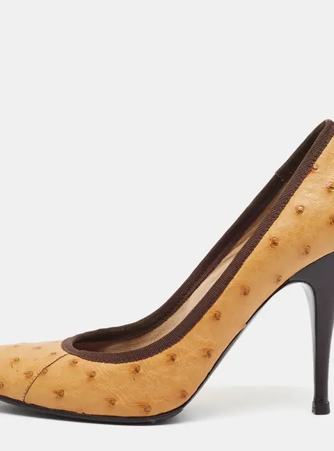 Giuseppe Zanotti Size 39.5 Tan Ostrich Leather Pumps