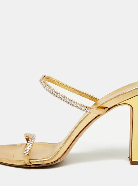 Giuseppe Zanotti Size 41  Gold Leather Crystal Embellished Slide Sandals