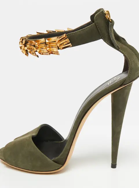 Giuseppe Zanotti Size 39 Green Nubuck Leather Ankle Strap Sandals