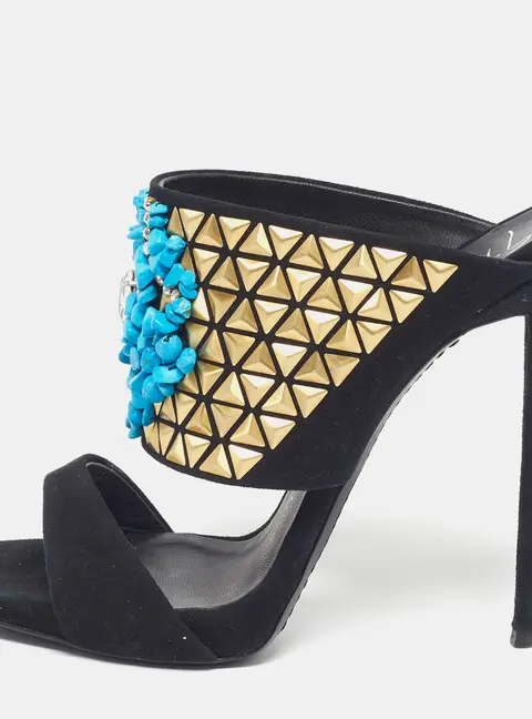 Giuseppe Zanotti Size 39 Black Suede Crystal Embellished Coline Sandals