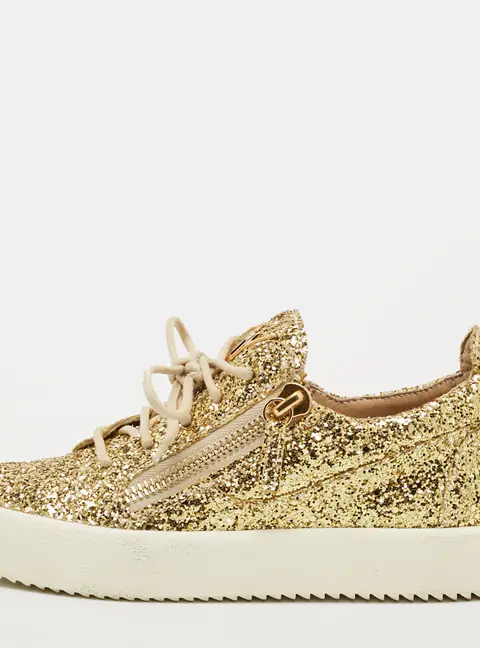 Giuseppe Zanotti Size 37 Gold Glitter Low Top Sneakers