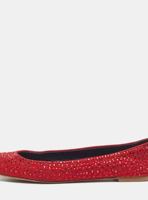 Giuseppe Zanotti Size 38 Red Suede Crystal Embellished Ballet Flats