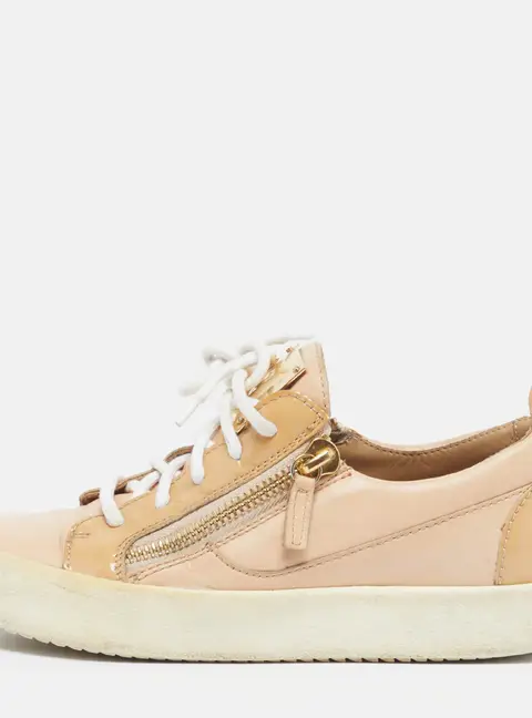 Giuseppe Zanotti Size 38 Beige Leather and Patent Leather Low Top Sneakers
