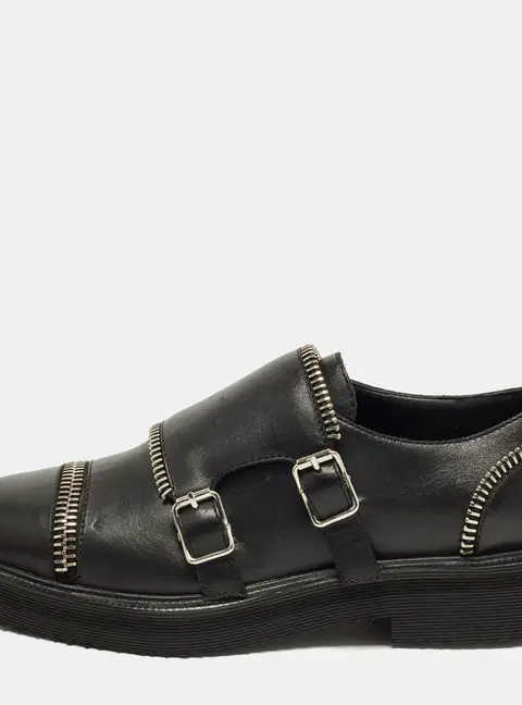 Giuseppe Zanotti Zipper Detail Size 36 Black Leather Double Monk Strap Oxford Shoes