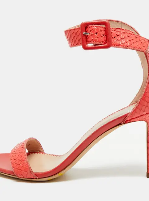 Giuseppe Zanotti Neyla Size 36 Red Snakeskin Embossed Leather Ankle Strap Sandals