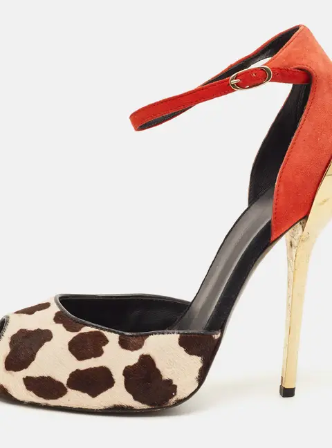 Giuseppe Zanotti Size 39 Multicolor Leopard Print Calf Hair and Suede Ankle Strap Sandals