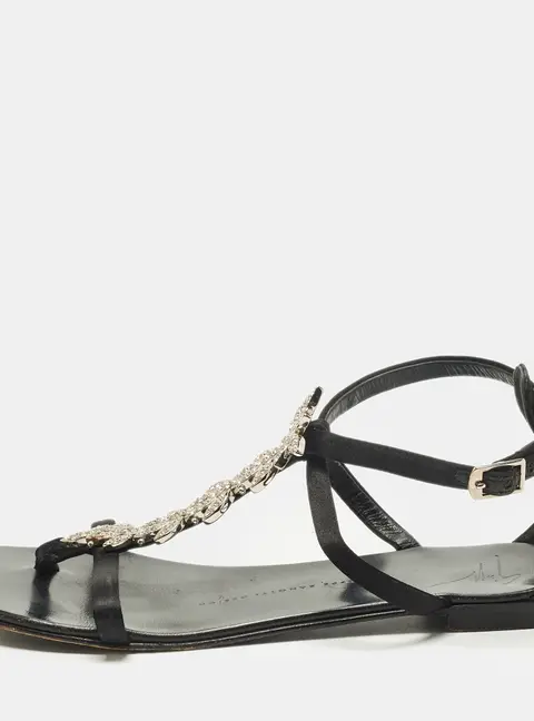 Giuseppe Zanotti Size 38 Black Satin Ankle Strap Sandals