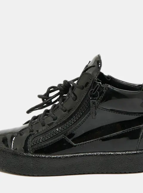 Giuseppe Zanotti London Size 37.5 Black Patent Leather High Top Sneakers