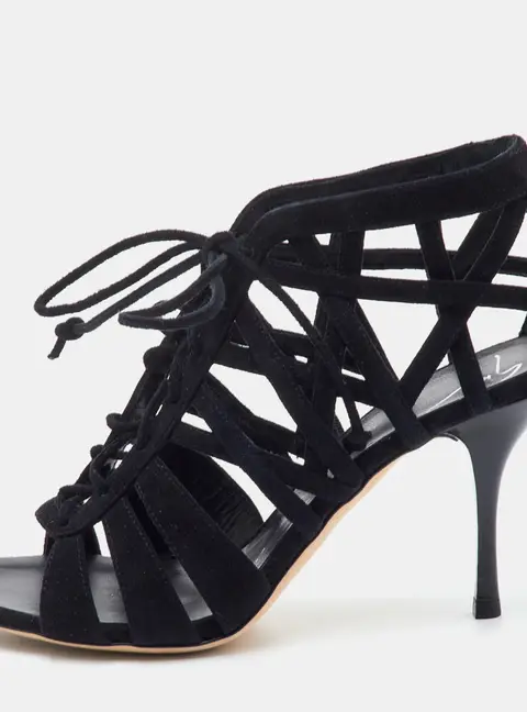 Giuseppe Zanotti Size 37 Black Suede Cut Out Ankle Strap Sandals