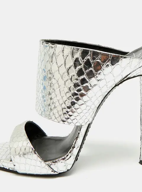 Giuseppe Zanotti Andrea Size 39 Silver Python Embossed Leather Slide Sandals