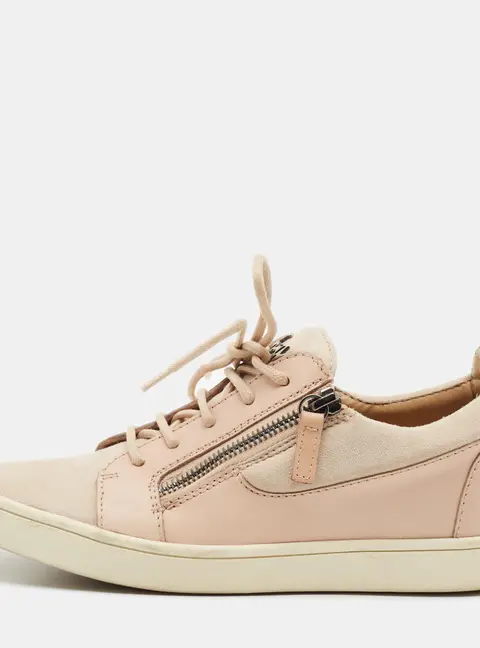 Giuseppe Zanotti Frankie Size 36.5 Cream/Beige Leather and Suede Low Top Sneakers