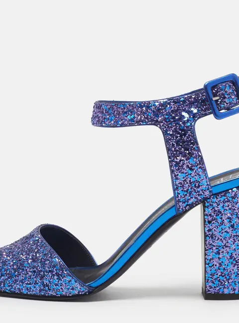 Giuseppe Zanotti Size 40 Blue/Purple Glitter Block Heel Ankle Strap Sandals