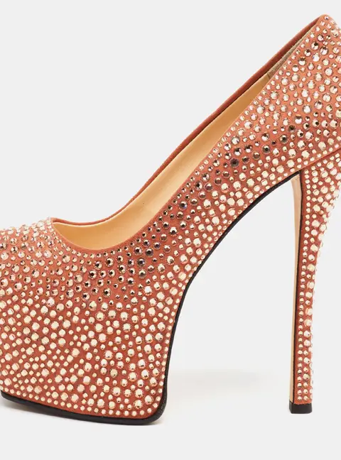 Giuseppe Zanotti Liza Size 36 Orange Suede Crystal Embellished Platform Peep Toe Pumps