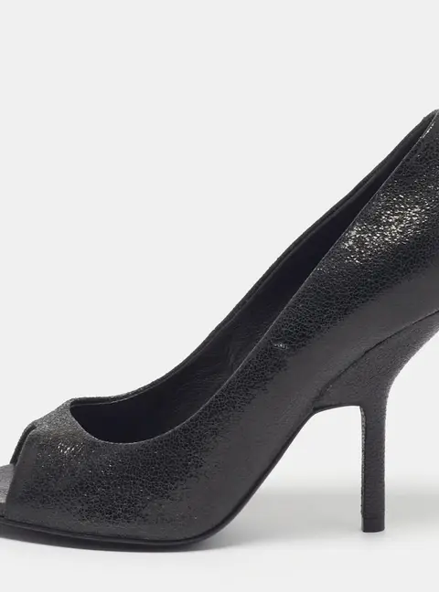 Giuseppe Zanotti Size 37 Black Crackled Leather Peep Toe Pumps