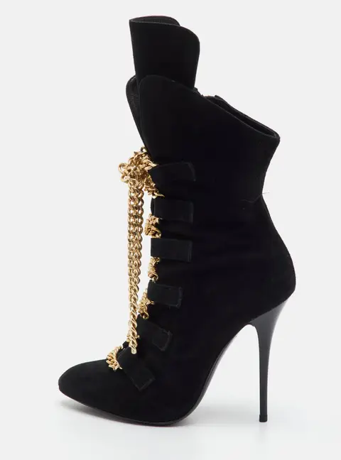 Giuseppe Zanotti Zadina Size 36 Black Suede Chain Detail Ankle Length Boots