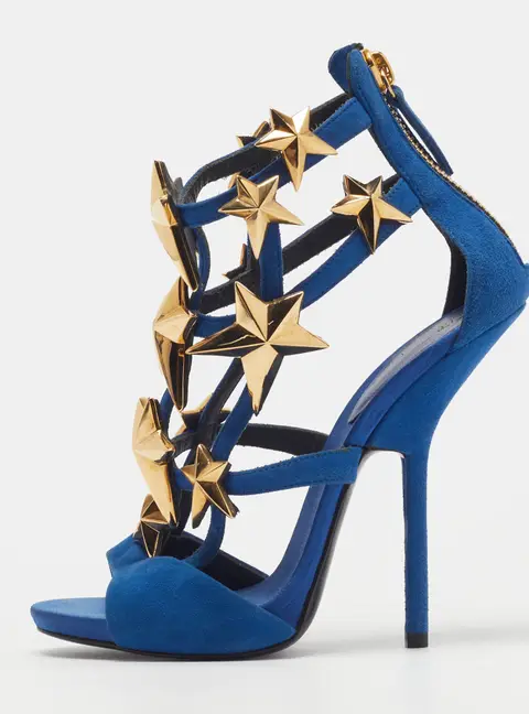 Giuseppe Zanotti Size 36 Blue Suede Stars Embellished Ankle Strap Sandals