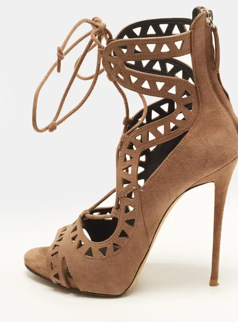 Giuseppe Zanotti Coline Size 39.5 Brown Suede Cut-Out Ankle Tie Sandals