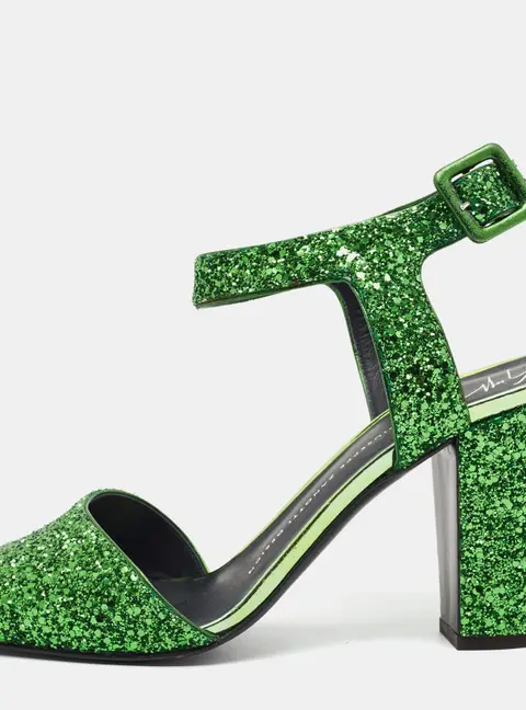 Giuseppe Zanotti Emmanuelle Size 40 Green Glitter Ankle Strap Sandals