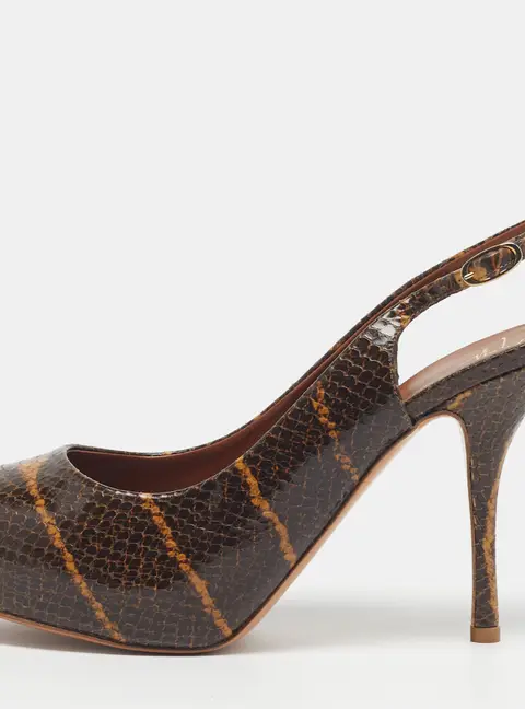 Giuseppe Zanotti Size 41 Brown Python Embossed Leather Platform Peep Toe Slingback Pumps