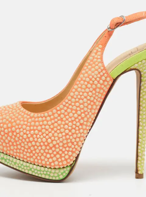 Giuseppe Zanotti Size 36 Orange/Neon Glitter Crystal Embellished Slingback Pumps