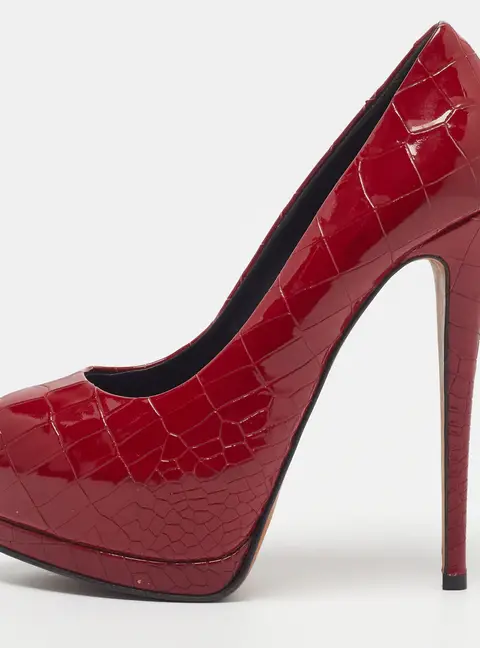 Giuseppe Zanotti Sharon Size 37 Red Croc Embossed Leather Peep Toe Pumps