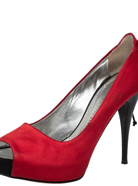 Giuseppe Zanotti Red Satin Peep Toe Platform Pumps Size 36