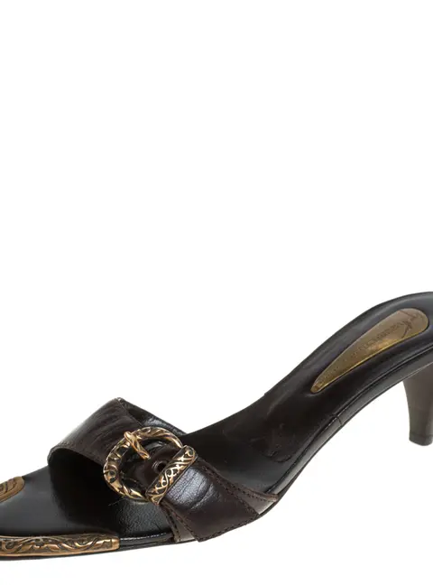 Giuseppe Zanotti Brown Leather Buckle Detail Open Toe Sandals Size 37