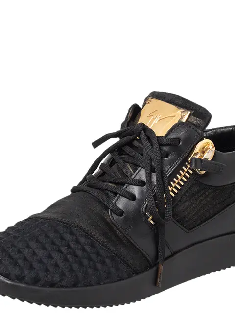 Giuseppe Zanotti Size 37 Black Fabric, Leather and Suede Low Top Sneakers