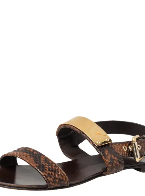 Giuseppe Zanotti Brown Python Embossed Leather Slingback Flat Sandals Size 39