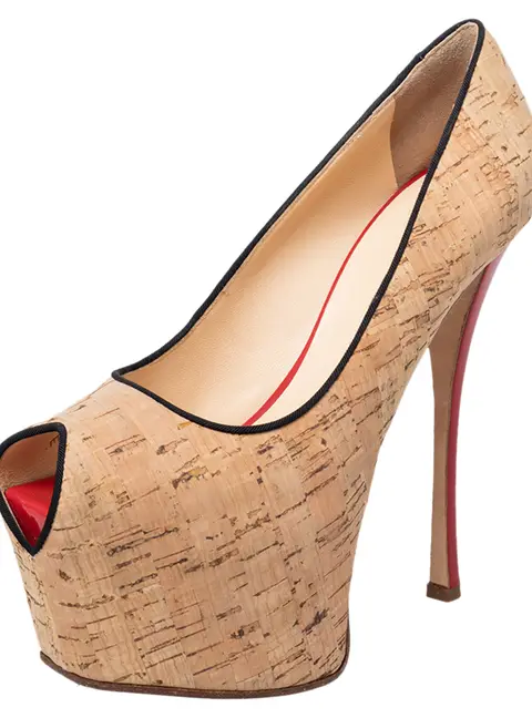Giuseppe Zanotti Beige Cork Liza Peep Toe Platform Pumps Size 38